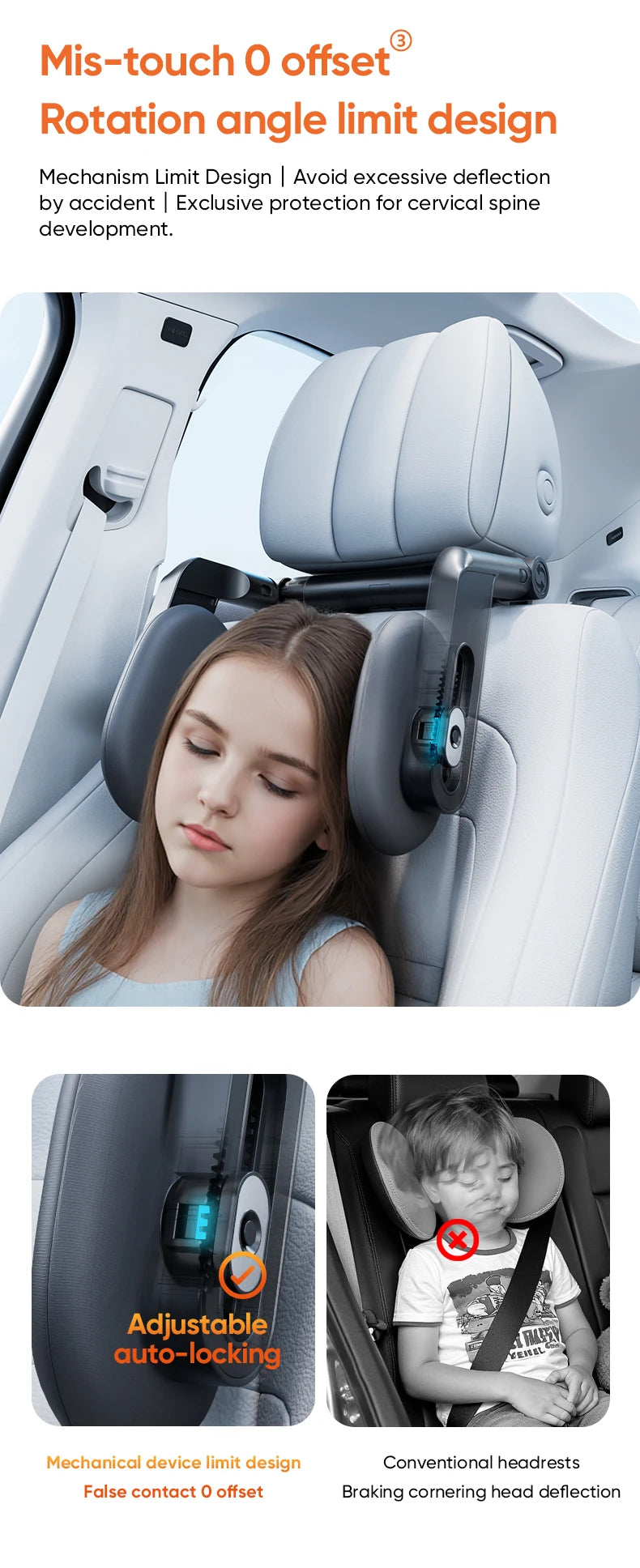 360° Adjustable Memory Foam Car Headrest Pillow Ice-silk Fabric Kids Adult Car Travel Head Neck Support Relieve Fatigue