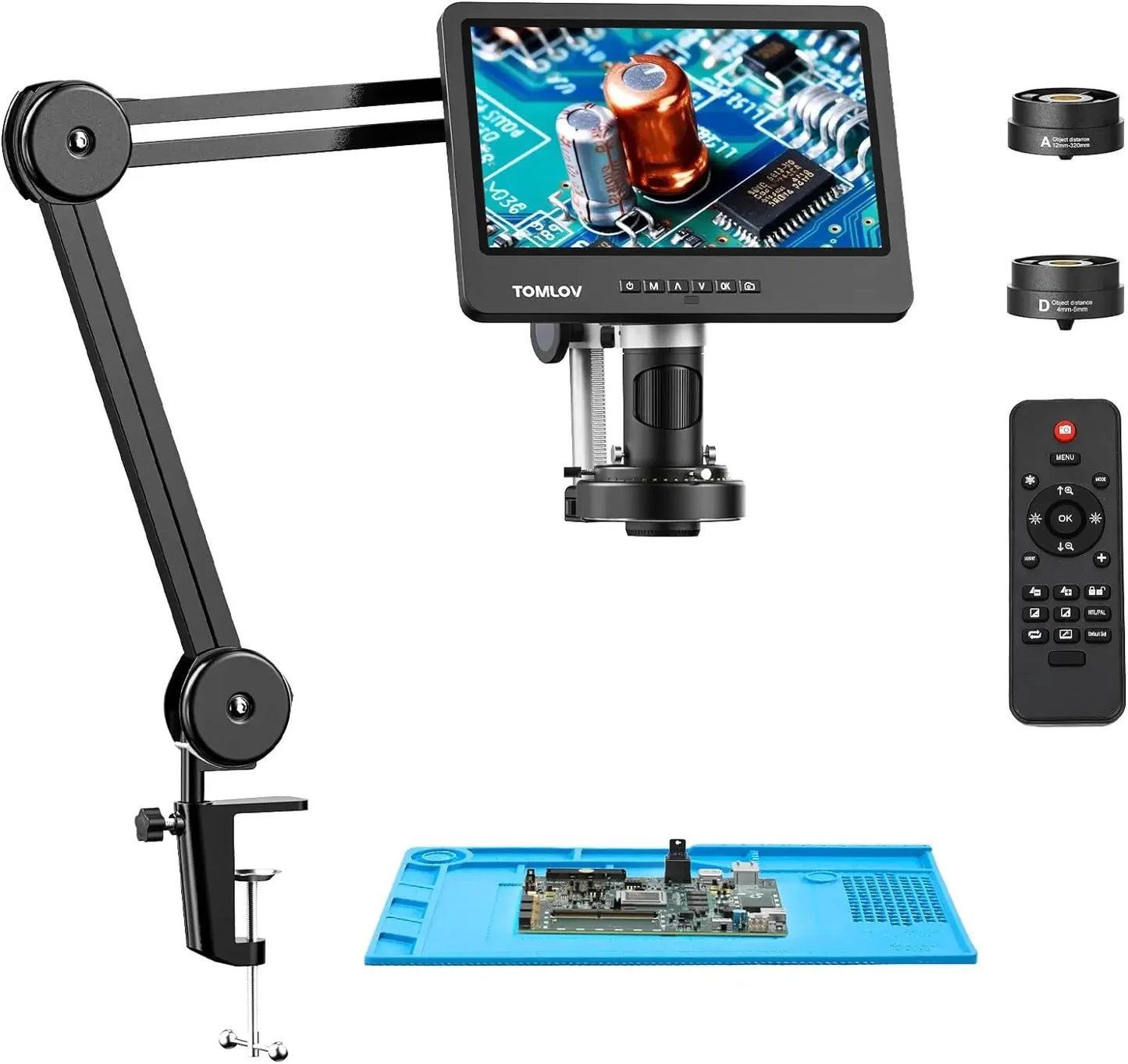 TOMLOV DM602 Digital Soldering Microscope 2000X – 10.1" Screen, 3 Lenses, 144-LED Ring Light | Coin & PCB Repair