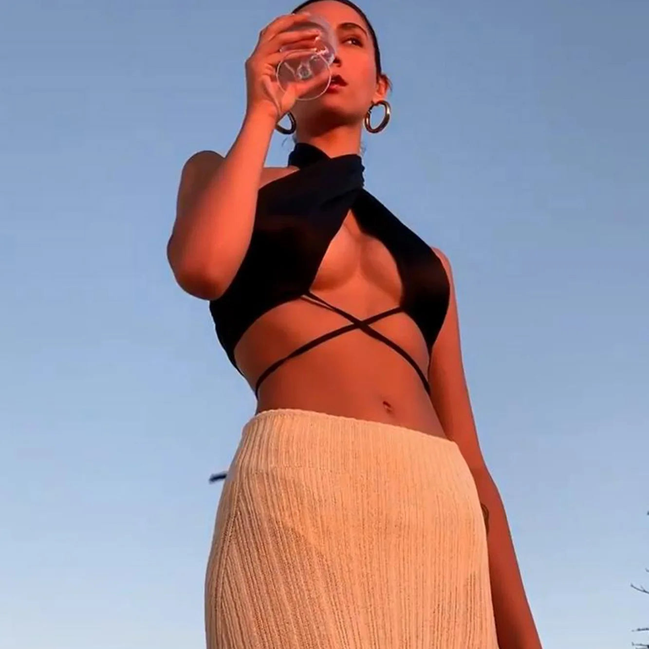 Women's Crossover Back Tops Women's Sex Fashion Off-The-Shoulder Crop Tops Lace-Up Sexy Tank Tops Y2K Tops Women's Summer 2026