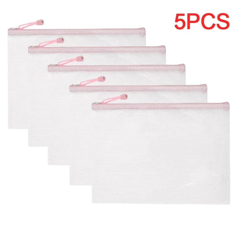 1-10Pcs A4 Mesh Zipper Pouch Bags Thicken Document Bag Waterproof Zip File Folders For School Office Travel Organizing Storage