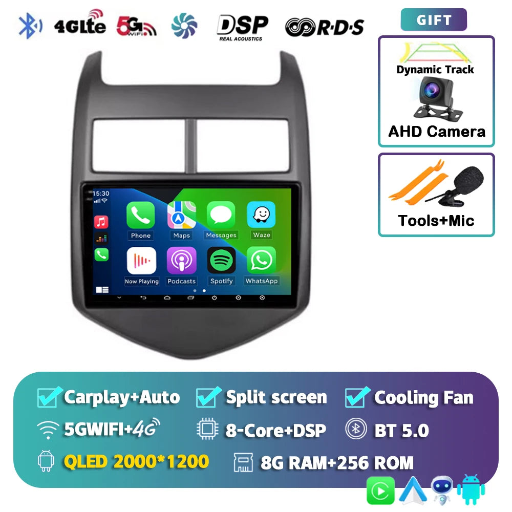 Android 16 CarPlay Auto Car Radio Multimedia Player For Chevrolet Aveo 2 Sonic T300 2011-2015 Navigation GPS 2din Stereo Audio