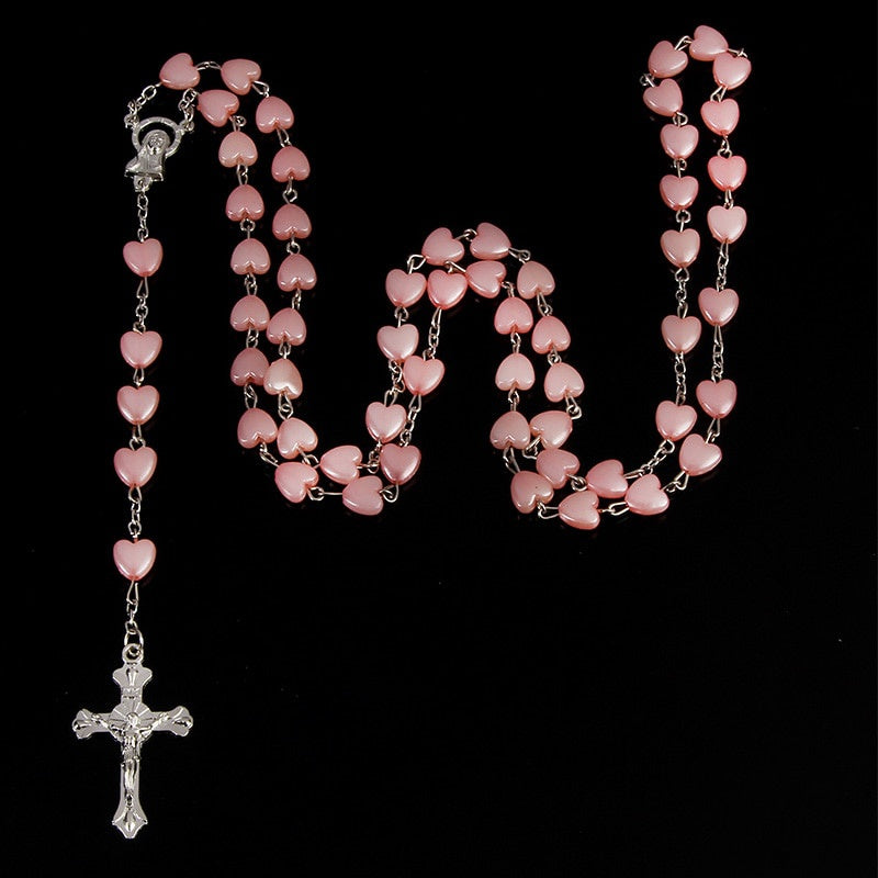 Catholic Porcelain White Love Rosary Prayer Car Ornament Mary Blessing Rosary Prayer Porcelain White Heart-shaped Beads