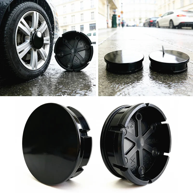 4 Pcs Black Plastic Car Wheel Center Caps - 49mm & 50mm