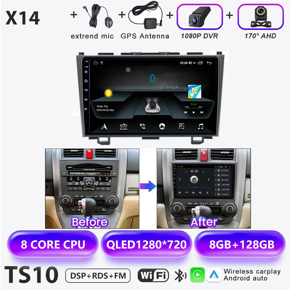 Carplay Car Radio For Honda CR-V 3 RE CRV 2007-2011 Android 16 Multimedia Video Player 2 Din Navigation GPS DVD Head Unit 8Core