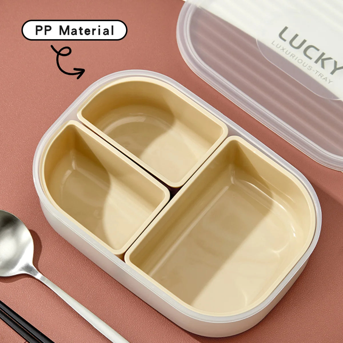 WORTHBUY 3 Grids Microwave Plastic Lunch Box Portable Detachable Fruit Bento Box Stackable Food Container For School Office