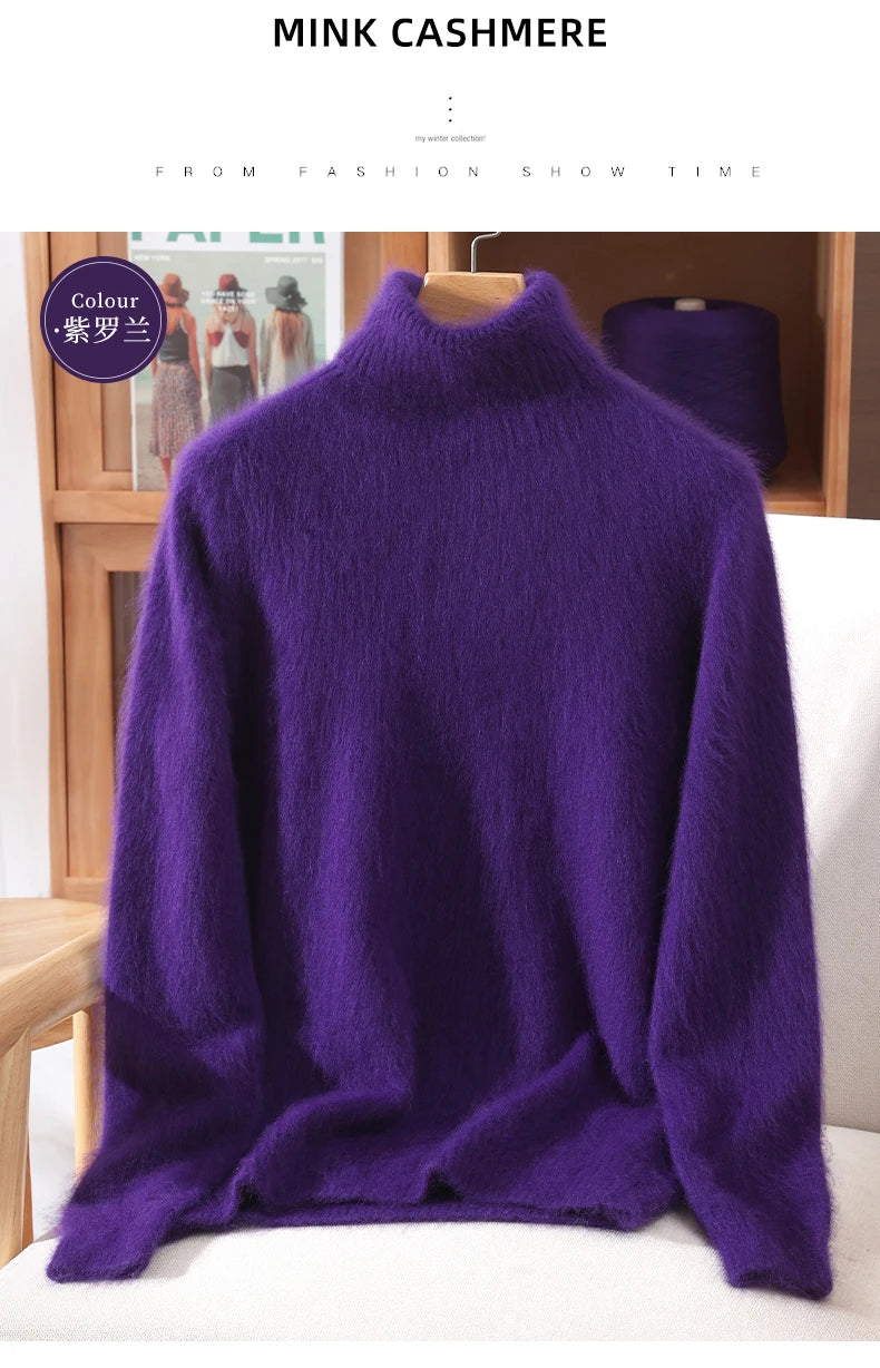 Women's High Collar Knit Sweater, Thick Pullover