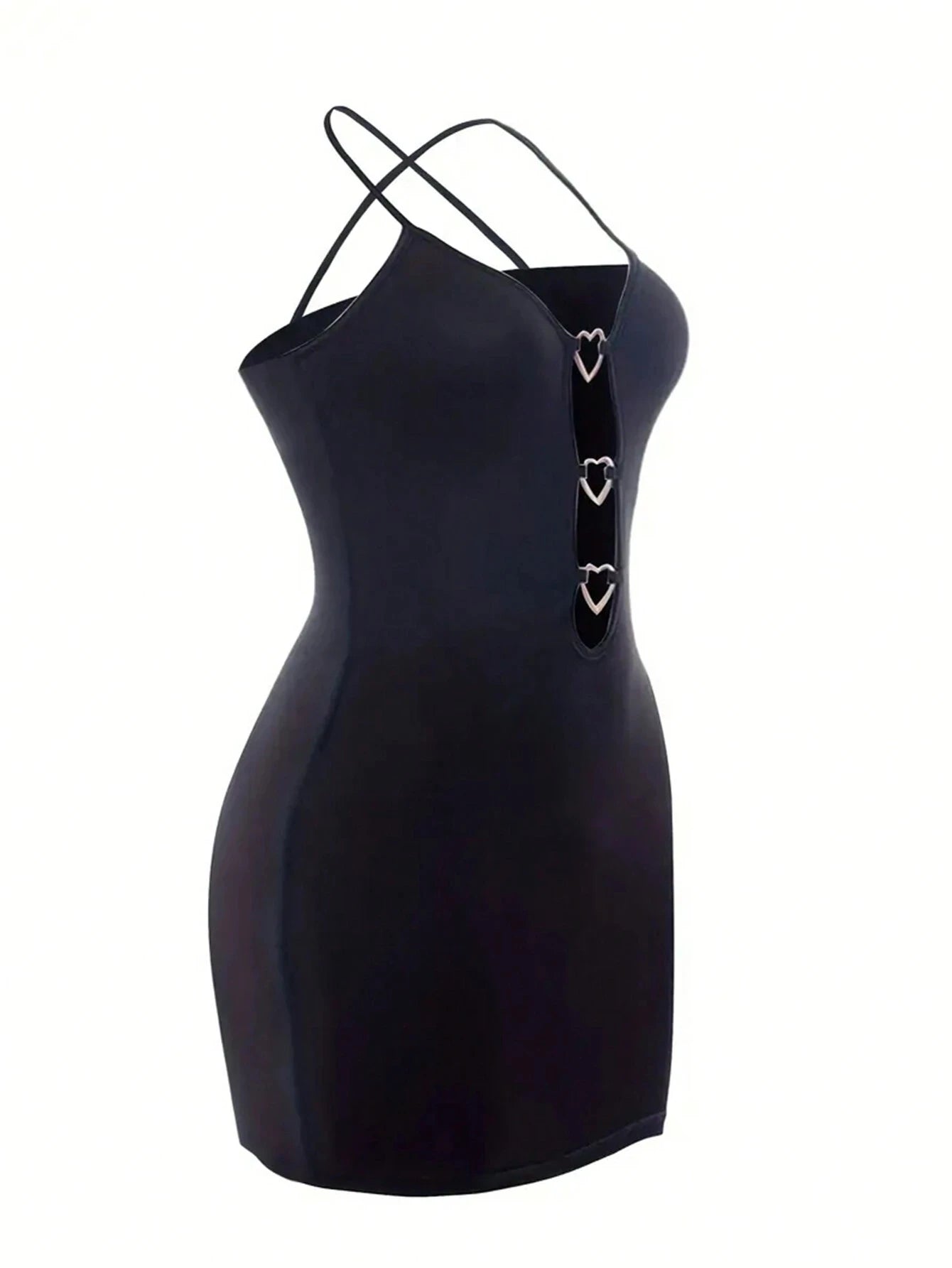 Women's Heart & Ring Decor Hollow Out Spaghetti Strap Bodycon Mini Dress – Sexy Club Dress | S–XL (Black)