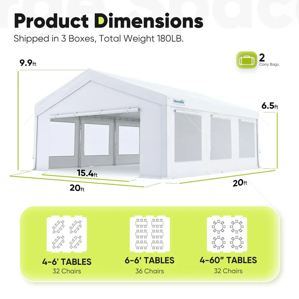 20x20 Heavy Duty Party Tent with Rollup Ventilated Mesh WindowsampCover, Outdoor Event Shelter for Parties Wedding Carports Can