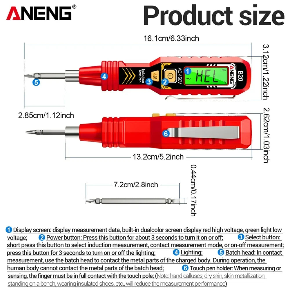 Dual-use Screwdriver Voltage Tester Pen ANENG B20 Double Head Insulated Slotted Cross Pen Screw Driver Repair Meter Hand Tools