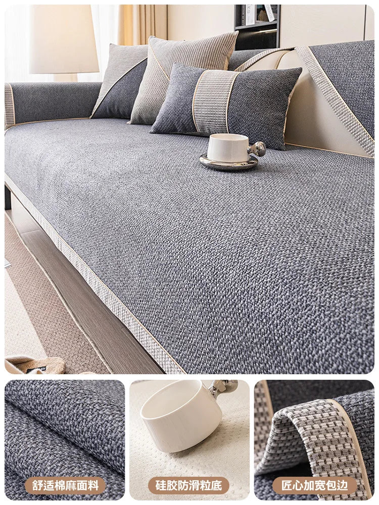 Woven Cotton and Linen Sofa Cushion for All Seasons Universal Non-slip Sofa Cover Cover New 2026 Backrest Cover Cloth Towel