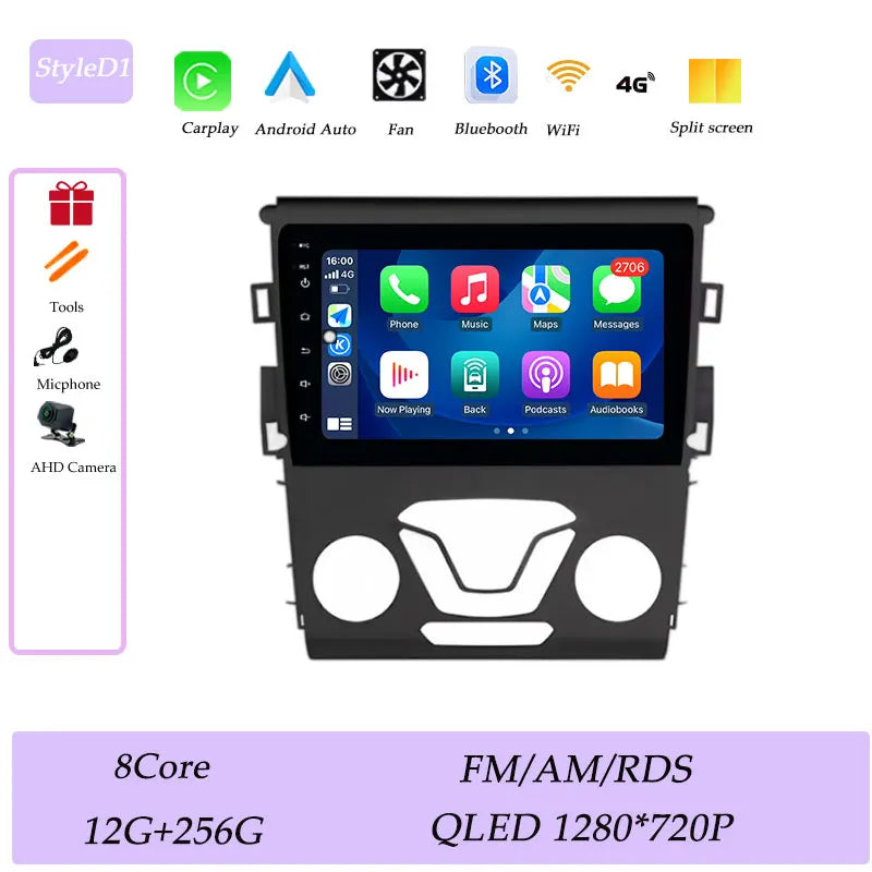 CarPlay Car Radio Video Multimedia Player for Ford Mondeo 5 Fusion 2014 - 2019 Split Screen DSP Stereo GPS Navi QLED Screen BT