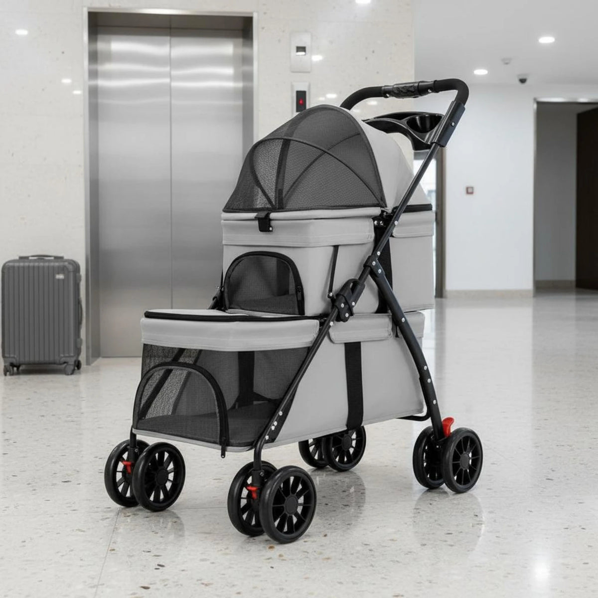 Double-Deck Pet Stroller - Breathable Mesh Travel Cart