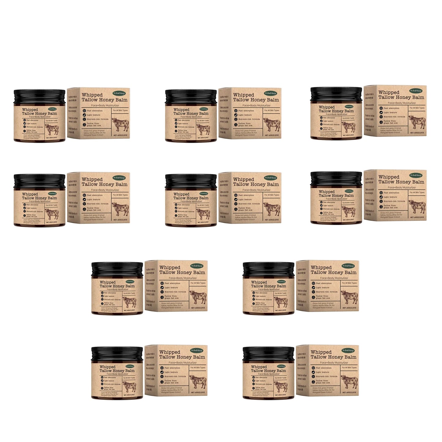 WoodSleep Whipped Beef Tallow Balm - Grass-Fed Tallow & Wild Honey