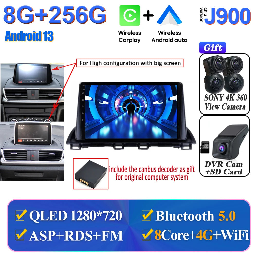 Car Multimedia Android For Mazda 3 Axela 2014-2017 2018 2019 Head Unit Player Navigation GPS Atuo Carplay WIFI 5G No 2din DVD BT