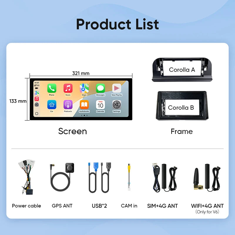 Ainavi 12.3 inch Car Radio For Toyota Corolla 2019 2020 2021 2022 2023 E210 Wireless Carplay Android Auto 4G Car Multimedia 2DIN