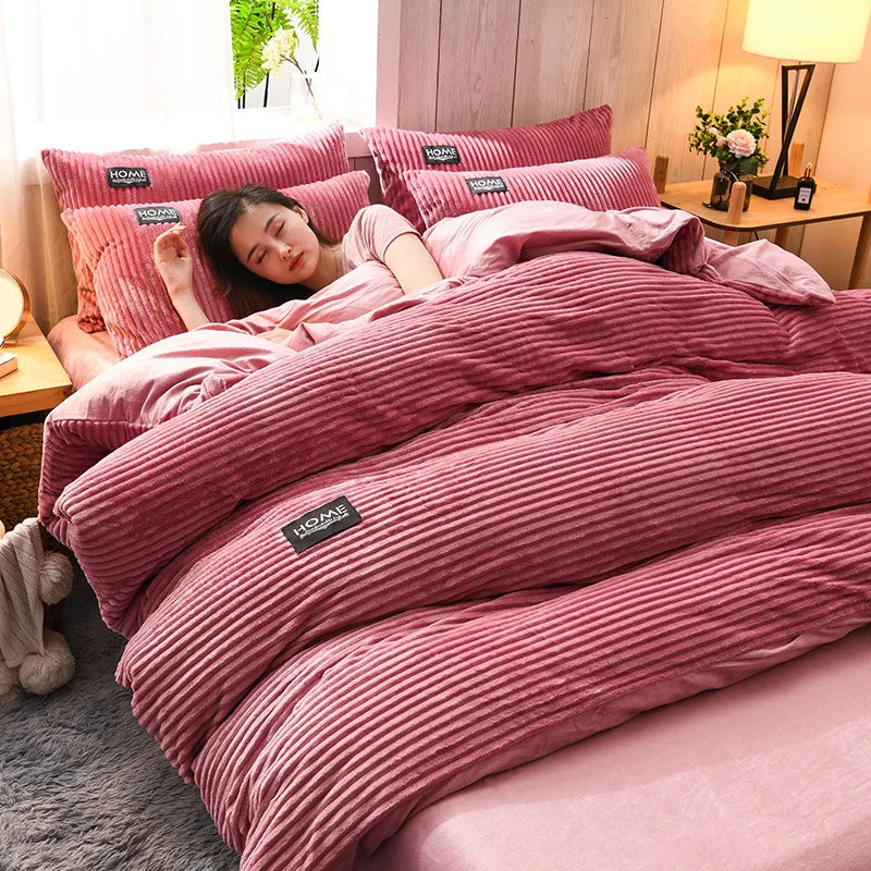 Solid Color Velvet Duvet Cover Winter Warmth Thick Bedding Set Double Quilt Cover Twin Queen King Comforter Cover 150×200