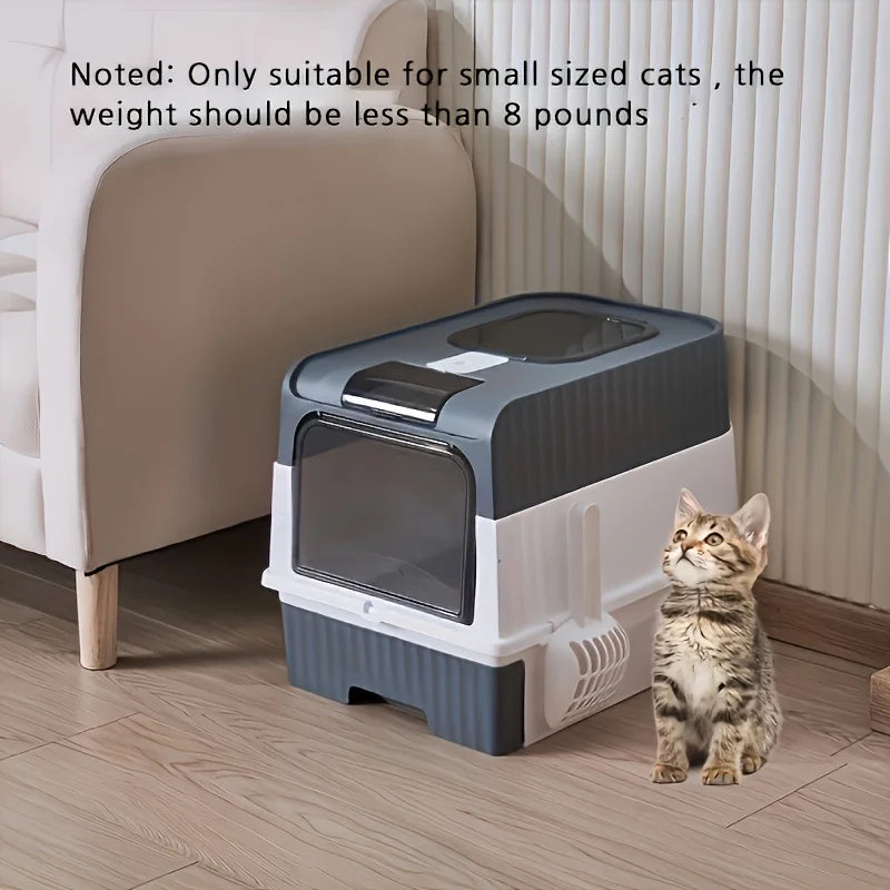 Enclosed Drawer-Style Cat Litter Box with Scoop