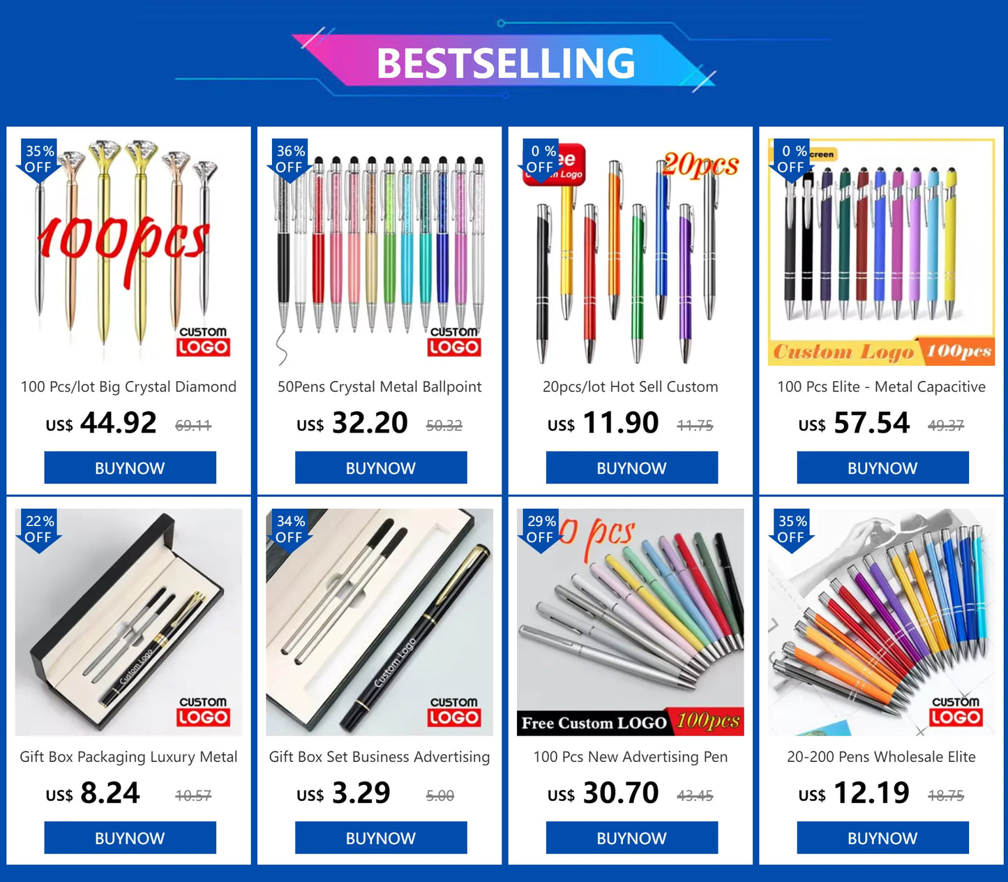 20-200 pens Wholesale Metal Ballpoint Pen Touch Screen Pen Office School Advertising Pen Custom Logo Text Laser Engraving