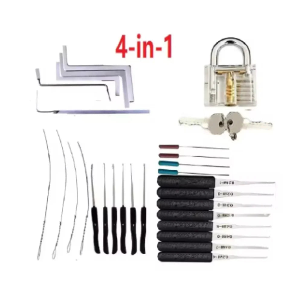4-in-1/5-in-1 Lock Picking Kit, 10/12/15Pcs Locksmith Supplies with Transparent Lock & Storage Bag for Locksmith Training