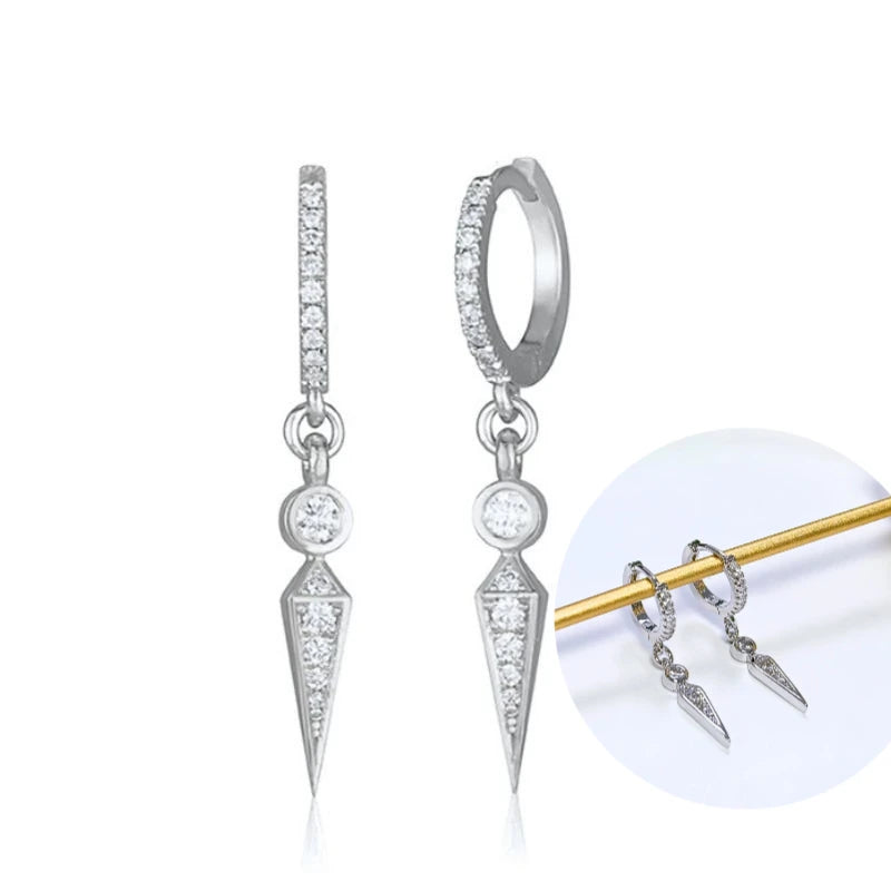 925 Sterling Silver Tassel Hoop Earrings for Women - White Zircon