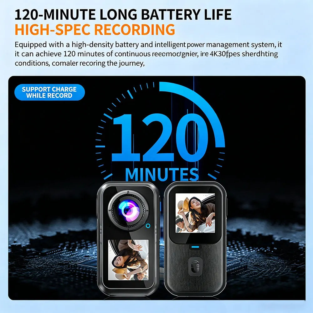 ANSVICAM 5K Mini Action Camera — EIS Stabilised Dual-Screen Body Cam