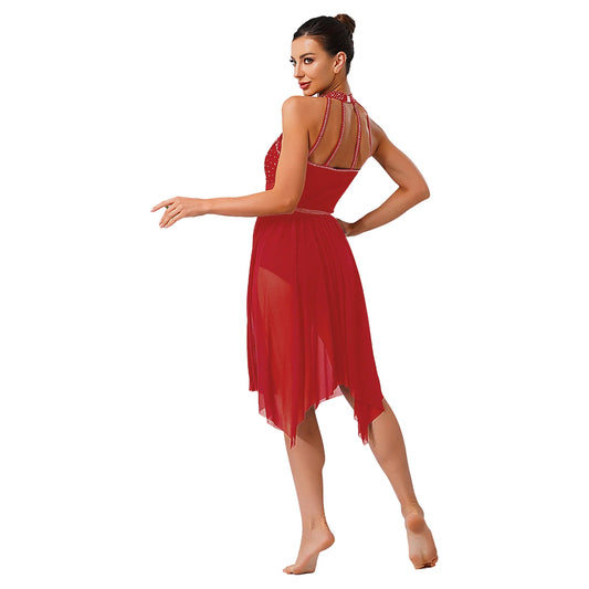 Women's glittery halter lyrical dance dress