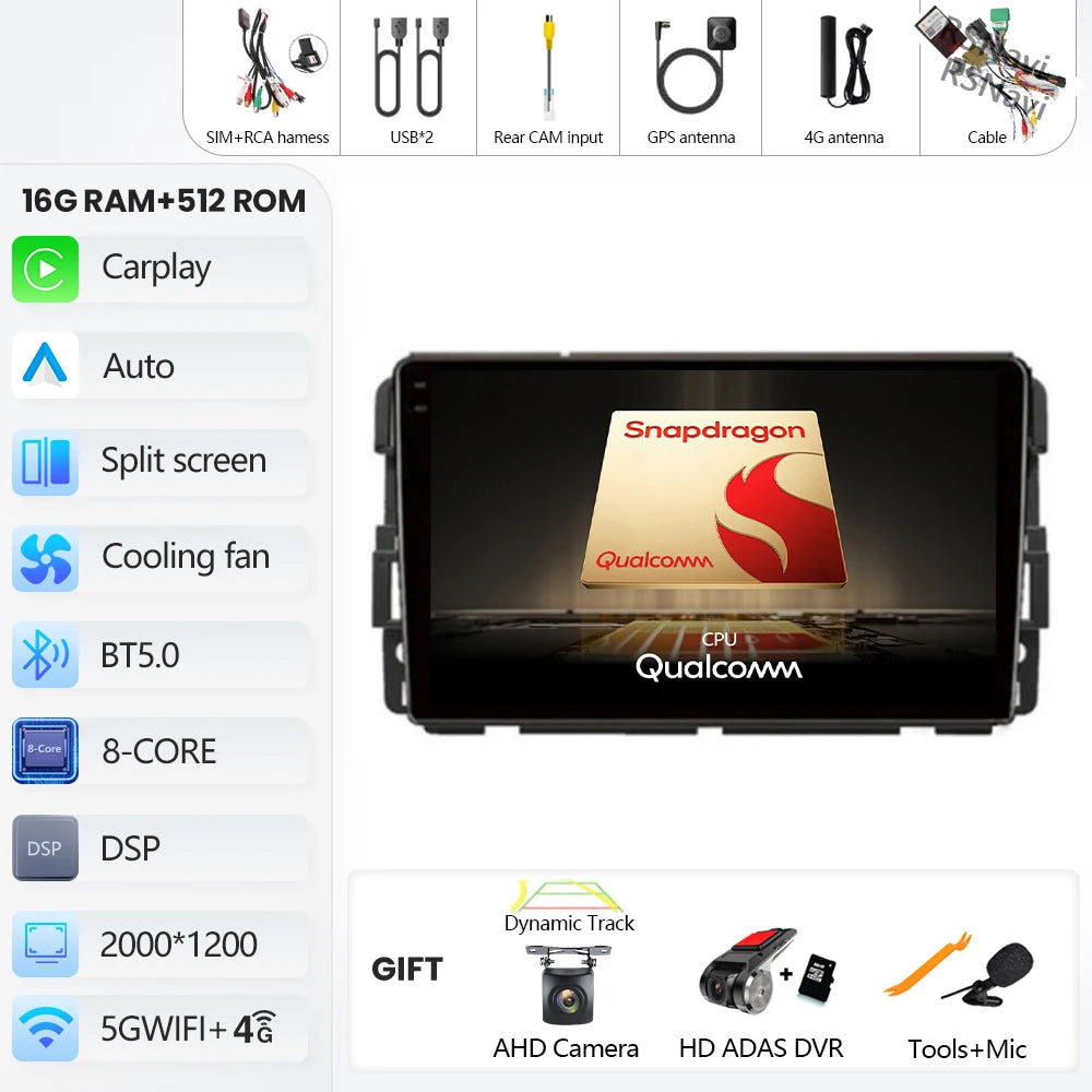 Android 16 Car Radio Multimedia Player For Chevrolet Silverado Impala GMC Yukon Acadia Sierra Carplay Car Stereo Dsp Ai Voice BT
