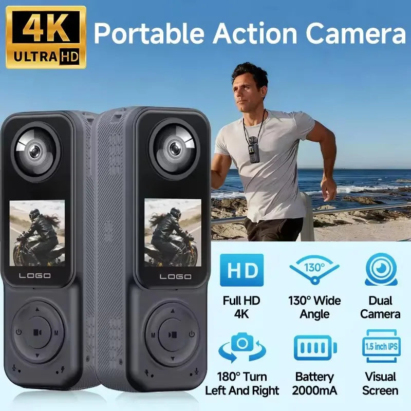 4K Dual-Lens Action Camera — Front & Rear 2K, Night Vision