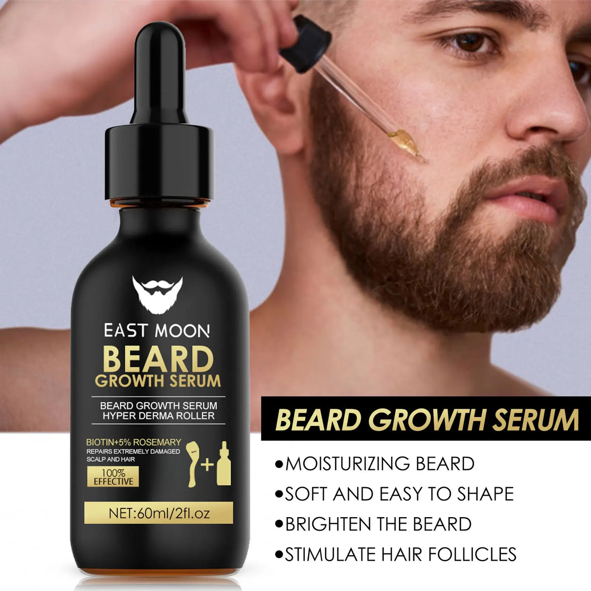 Beard Growth Serum Kit 0.2mm Derma Roller Infused Activate Hair Follicles Repair Damaged Beard Boost Fuller Thicker Beard Serum