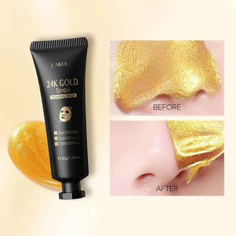 LAIKOU 24K Gold Snail & Collagen Peel-Off Face Mask 50g – Deep Cleansing, Blackhead Removal, Oil Control & Deep Hydration for Women