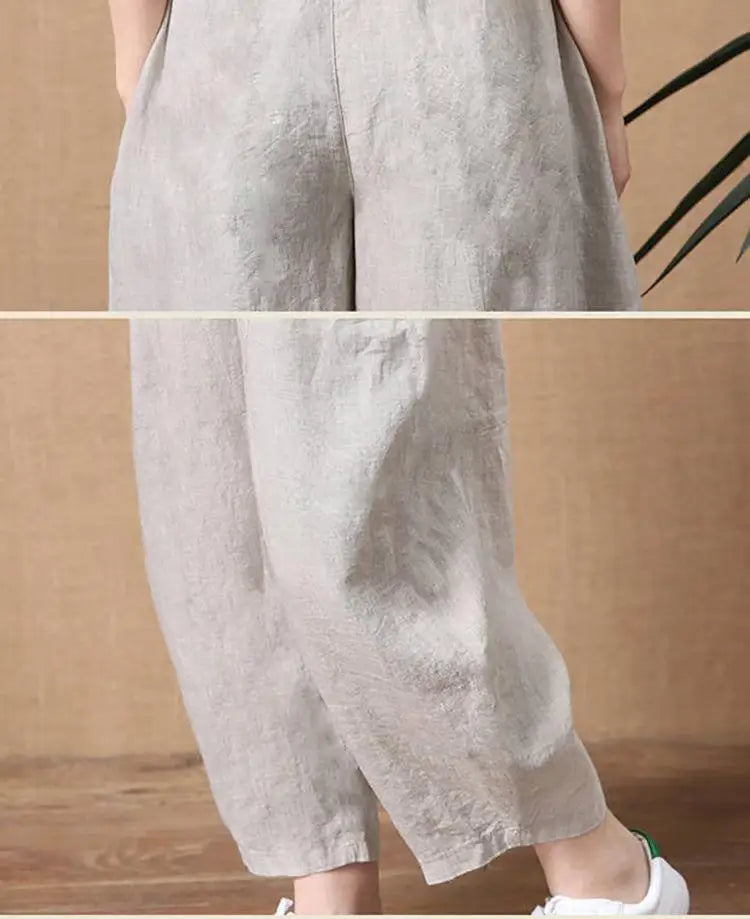 Loose Wide Leg Cotton Linen Pants High Waist Nine Points Women's plus Size Summer New Sle Casual Trousers Versatile Loose Fit