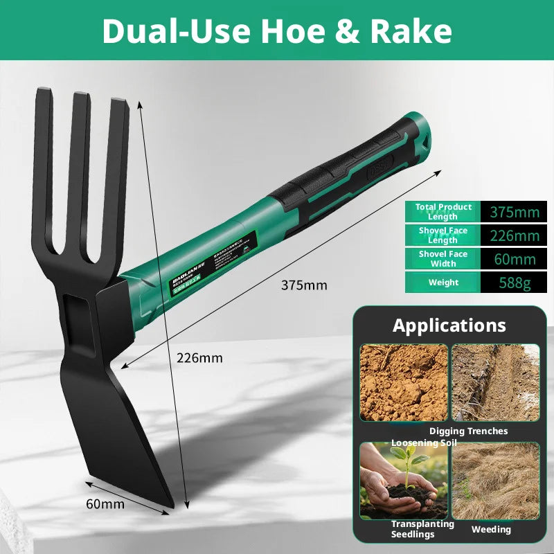 Multifunctional Garden Pickaxe Tool – Durable Hoe, Rake & Pickaxe for Digging, Planting & Weeding