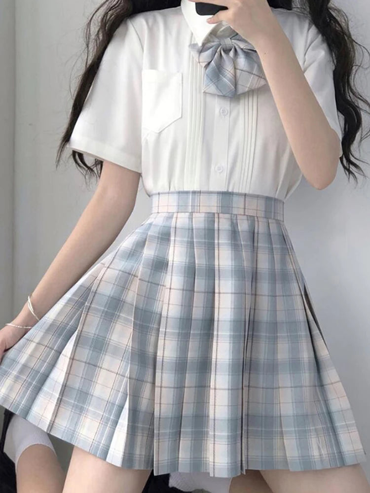 ZOKI Plaid Pleated Mini Skirt – Bow Knot High Waist Preppy Style | Harajuku Aesthetic Women's A-Line Dance Skirt | S-XXL