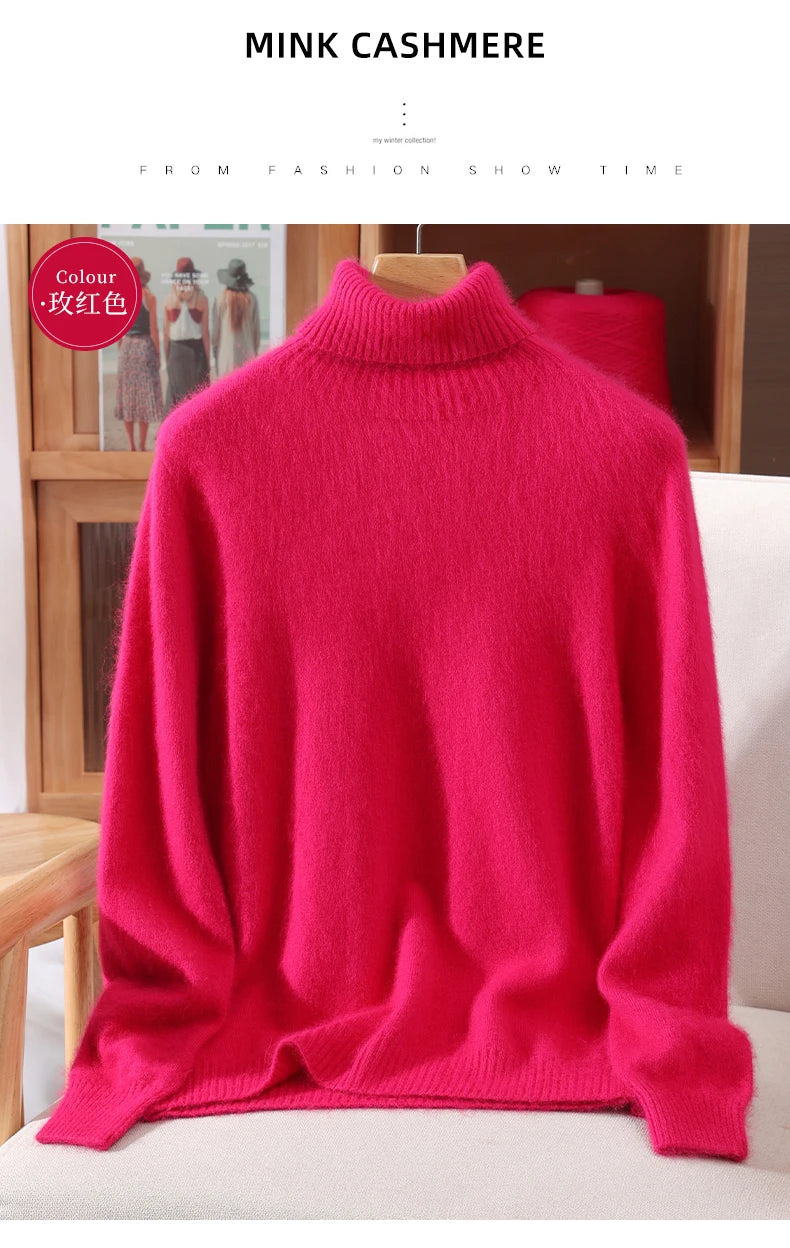 Women's High Collar Knit Sweater, Thick Pullover