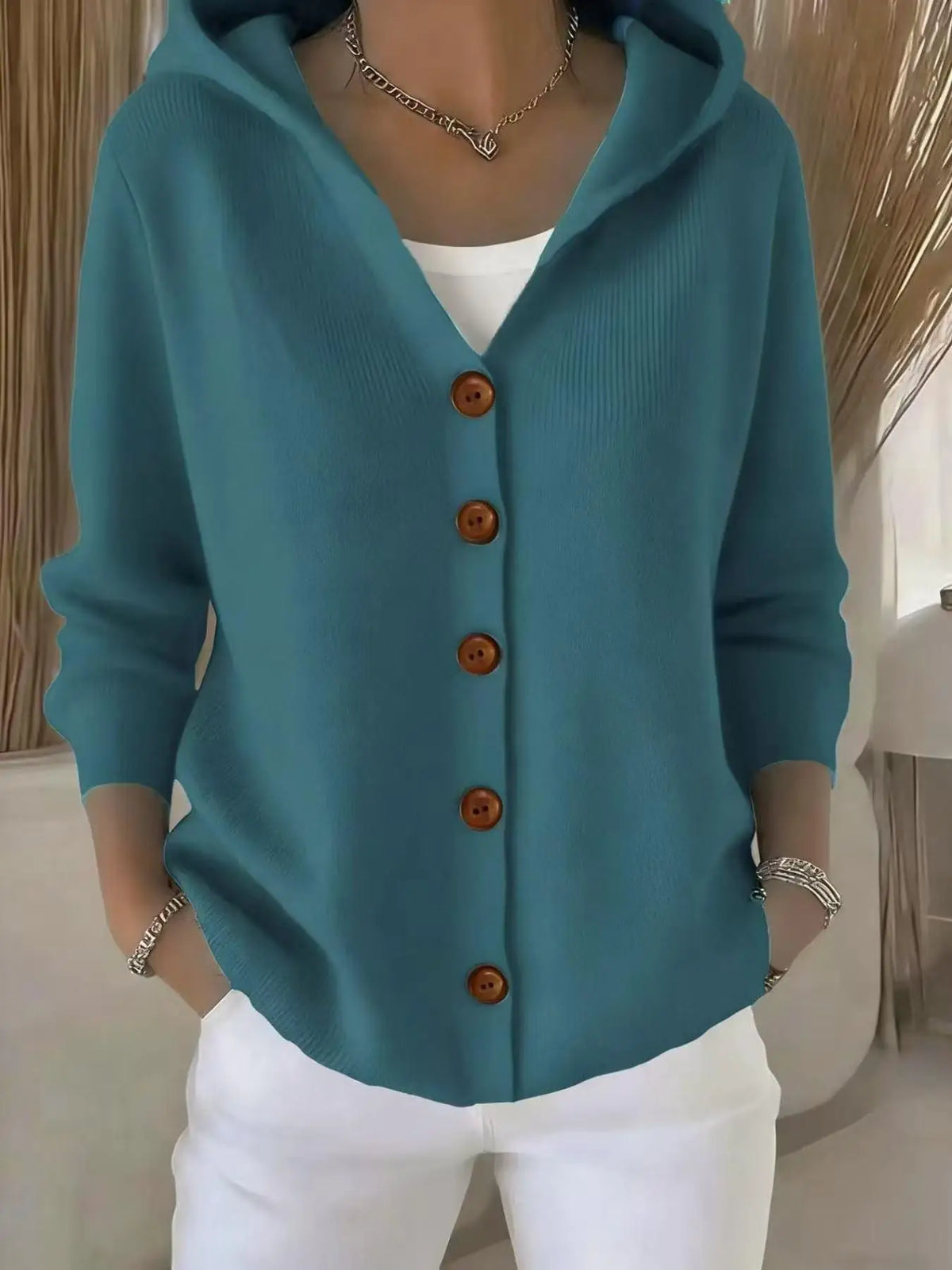 Women's Hooded Knit Cardigan - Casual Open Front V-Neck Sweater - photo 4