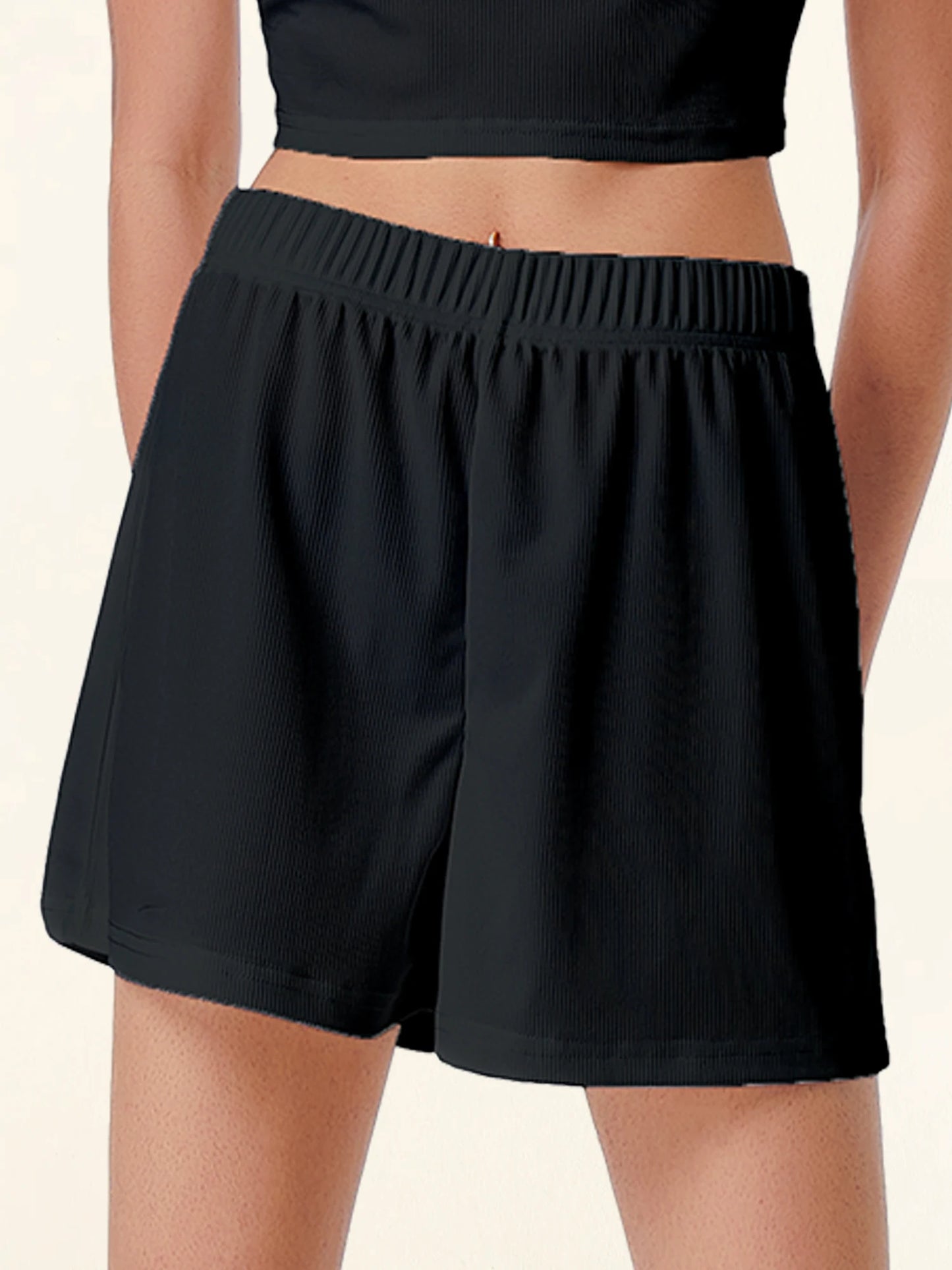 Casual Shorts Women 2026 New Summer Simple Comfortable Elastic Waist Cool Breathable Solid Color Casual Sports Five Quarter Pant