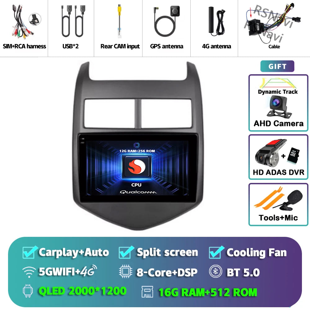 Android 16 CarPlay Auto Car Radio Multimedia Player For Chevrolet Aveo 2 Sonic T300 2011-2015 Navigation GPS 2din Stereo Audio