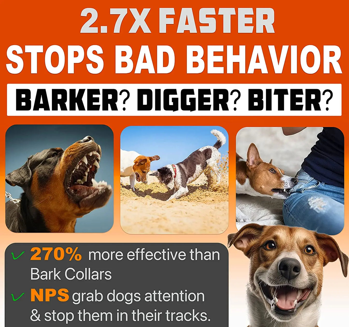 Ultrasonic Dog Repeller & Anti-Bark Deterrent Device – Rechargeable with LED Flashlight | Black & Orange
