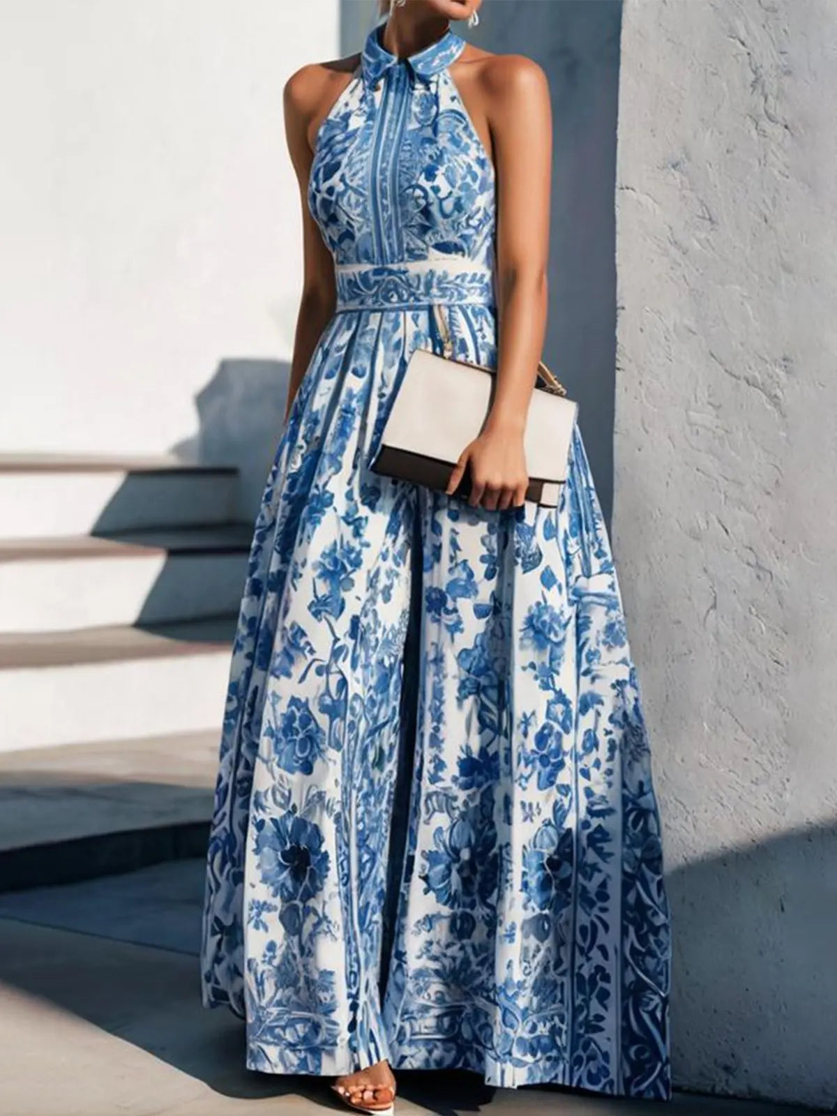 Elegant Women's Retro Flower Print Summer Evening Dress