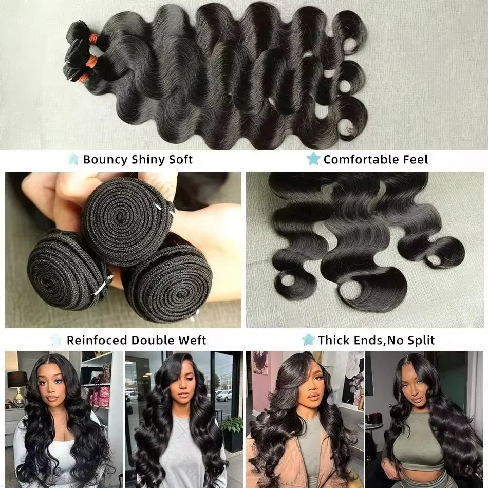 Raw Human Hair Bundles Body Wave Brazilian 3 4 Bundle 28 30 Inch Virgin Remy Hair Extensions For Women Sew In Quick Weave Bundle