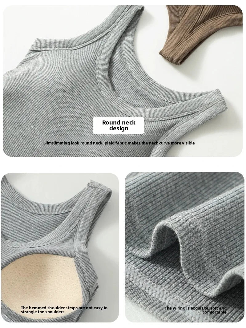 2-in-1 T-Shirt Bra Combo Top- Women's Seamless Built-in Vest,Summer Breathable Sleeveless Shirt & Casual Undershirt Sexy Top Y2k