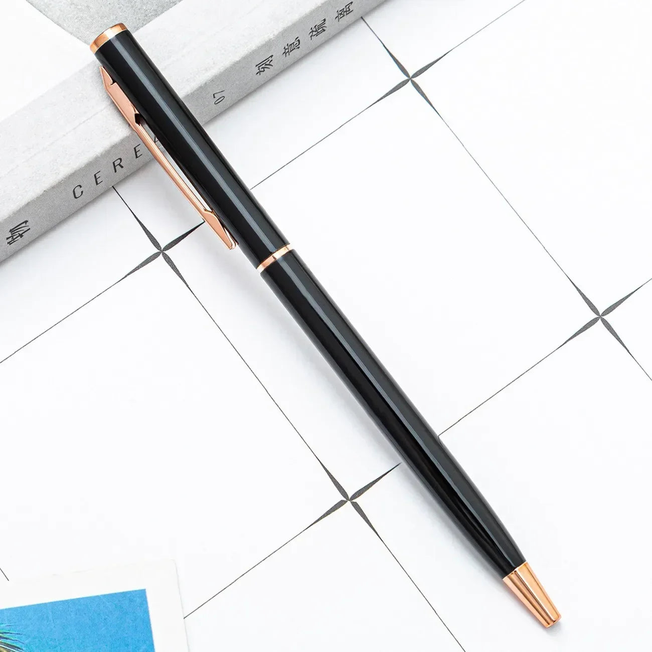 20-200 Pens New Slim Metal Ballpoint Pens Rose Gold Custom Logo Advertising Lettering Engraved Name School Office Supplies Gifts