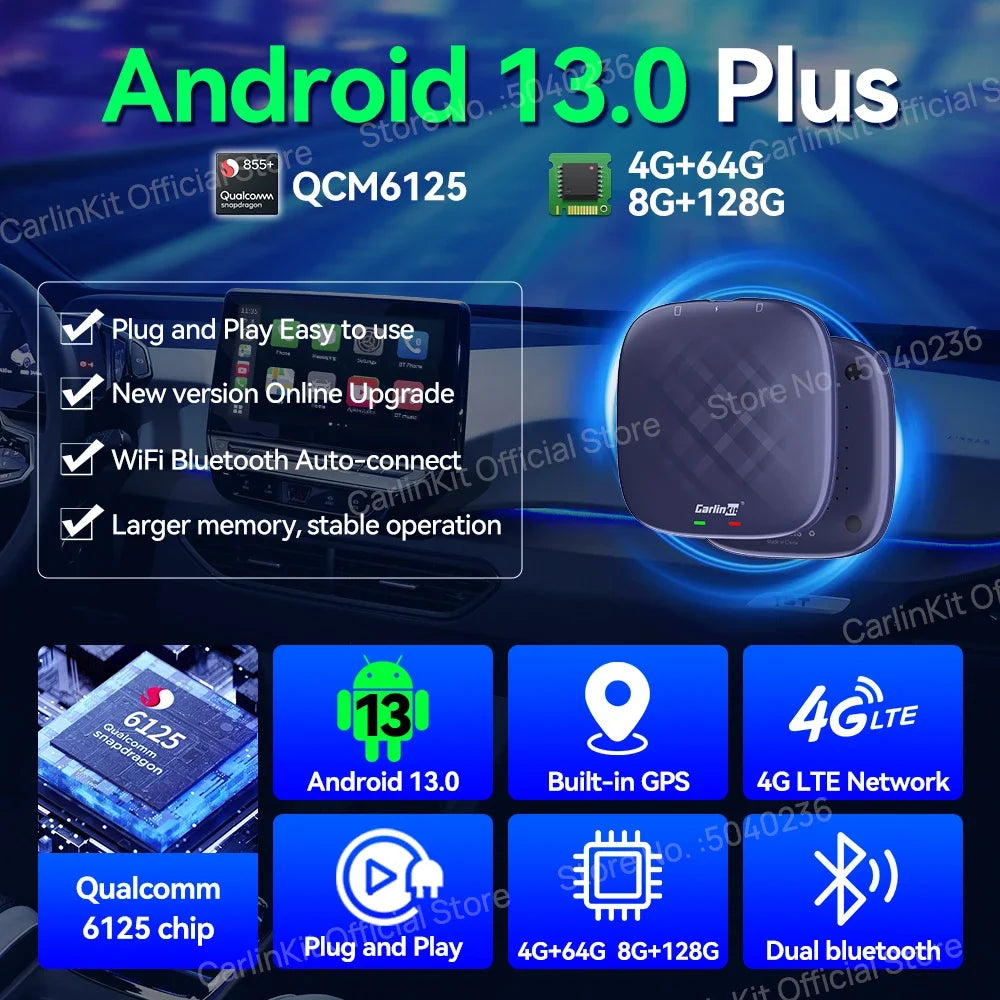 2026 CarlinKit 3 In 1 Android Auto Wireless Android 13 CarPlay Smart Box QCM6125 SM6225 8-Core For Netflix YouTube For OEM Cars