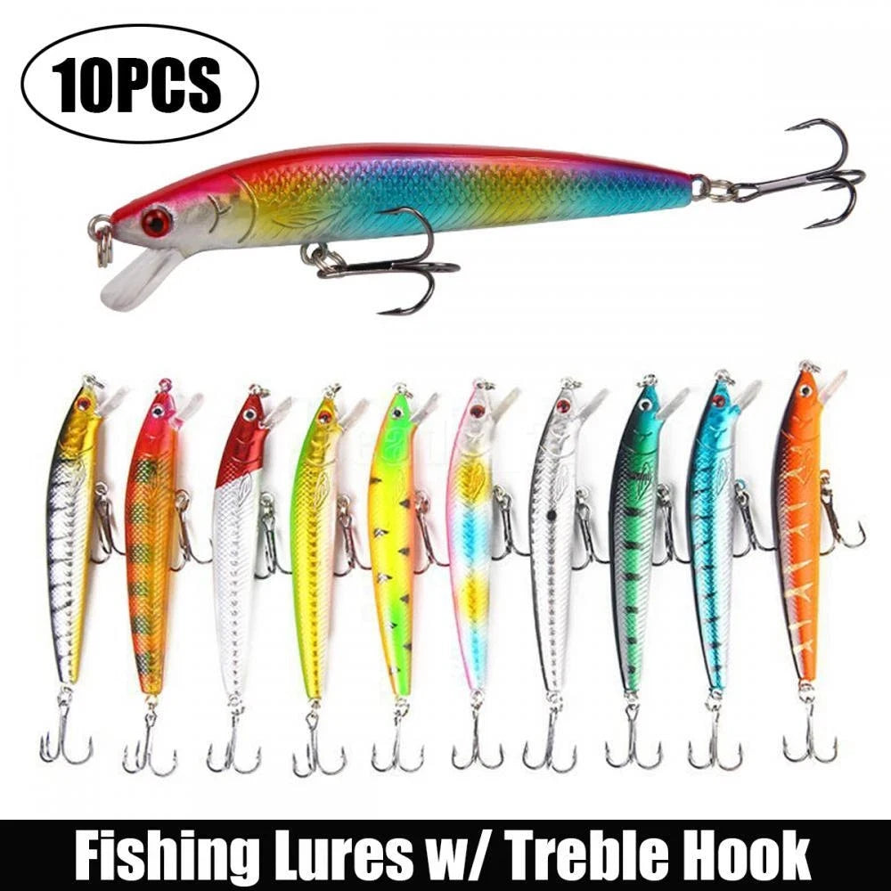 10PCS Long Tail Small Fish Bait 8g11g Floating Hard Bait Artificial Wobbler Crankbait 3D Eye 10 Color Carp Perch Fishing Tackles