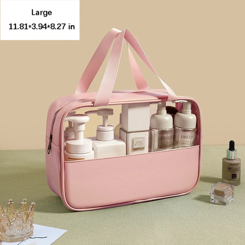 Portable Toiletry Bags with Handle, Translucent Waterproof travel Make up Bags for Women, Large Capacity Travel Cosmetic Bags