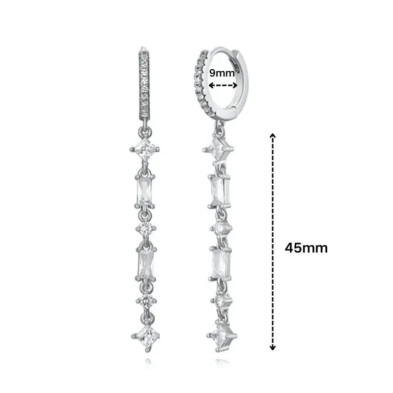 925 Sterling Silver Tassel Hoop Earrings for Women - White Zircon