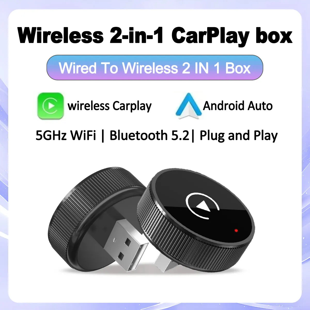 2-in-1 Wireless CarPlay & Android Auto Adapter — USB Smart Box, Auto-Connect for Factory Wired Cars