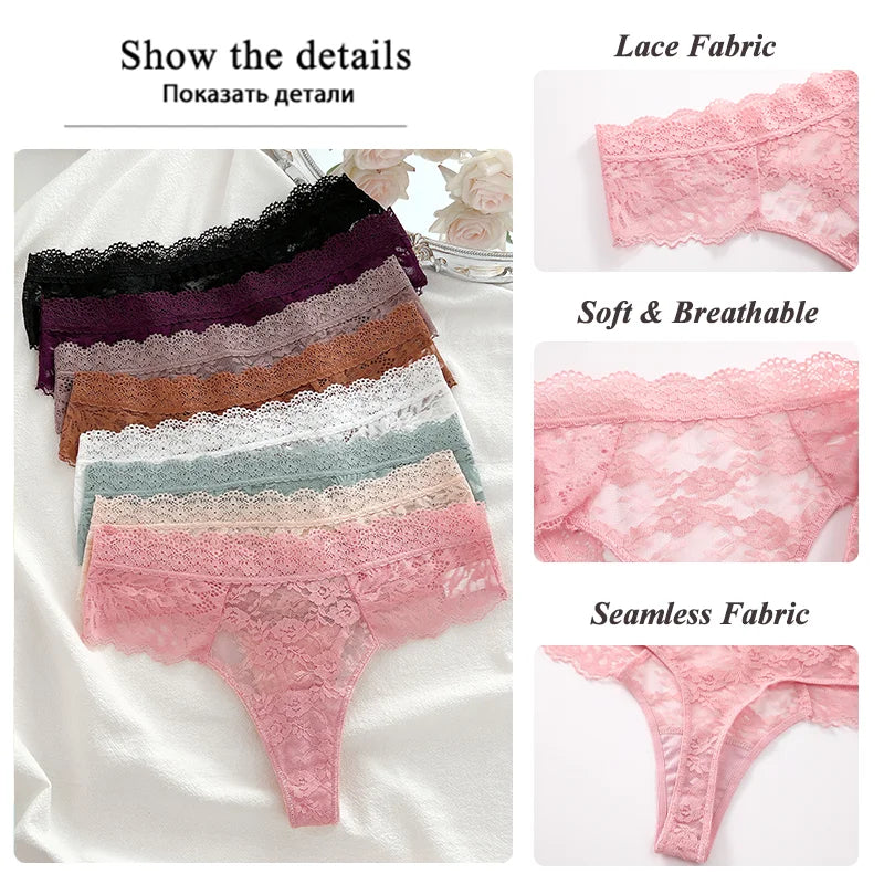 3-Pack Floral Lace Thongs – Soft Low-Rise Seamless Panties