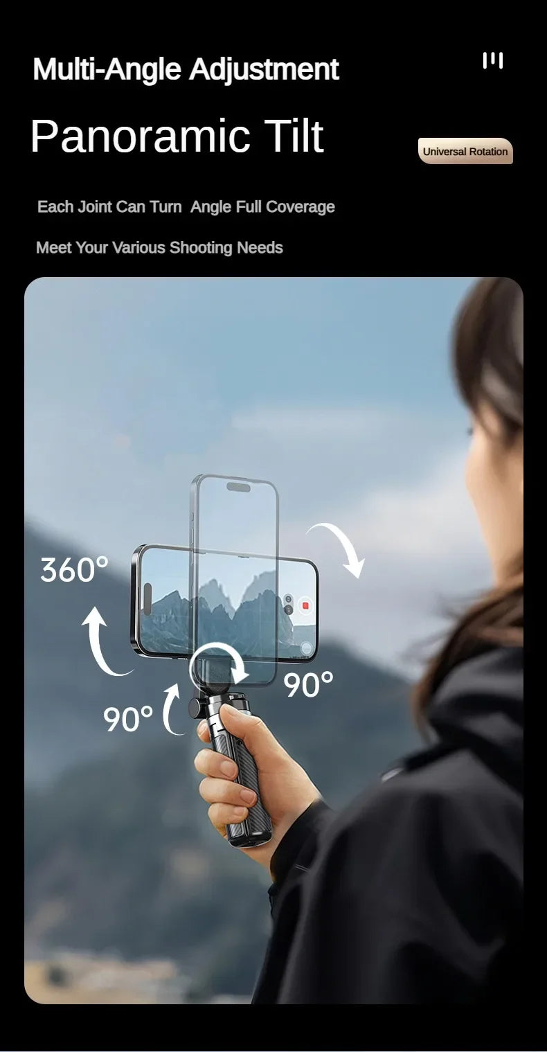 Magnetic Phone Holder 360° Rotation Pocket Selfie Stick With Bluetooth Remote Adjustable Desktop Stand for Live Streaming Vlog