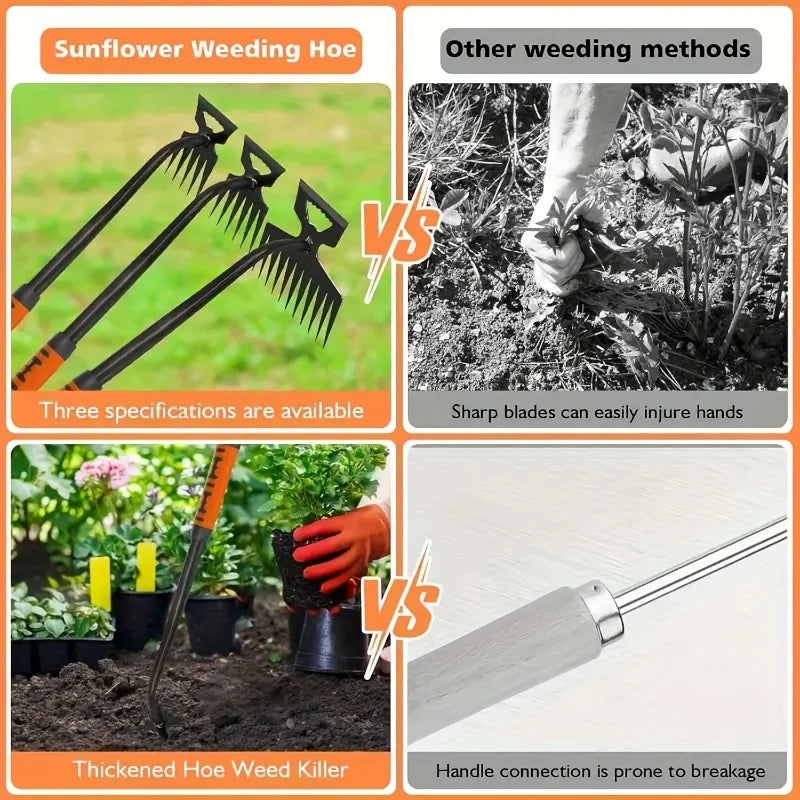 2-in-1 Garden Weeding Rake — Carbon Steel Weeder & Soil Loosener